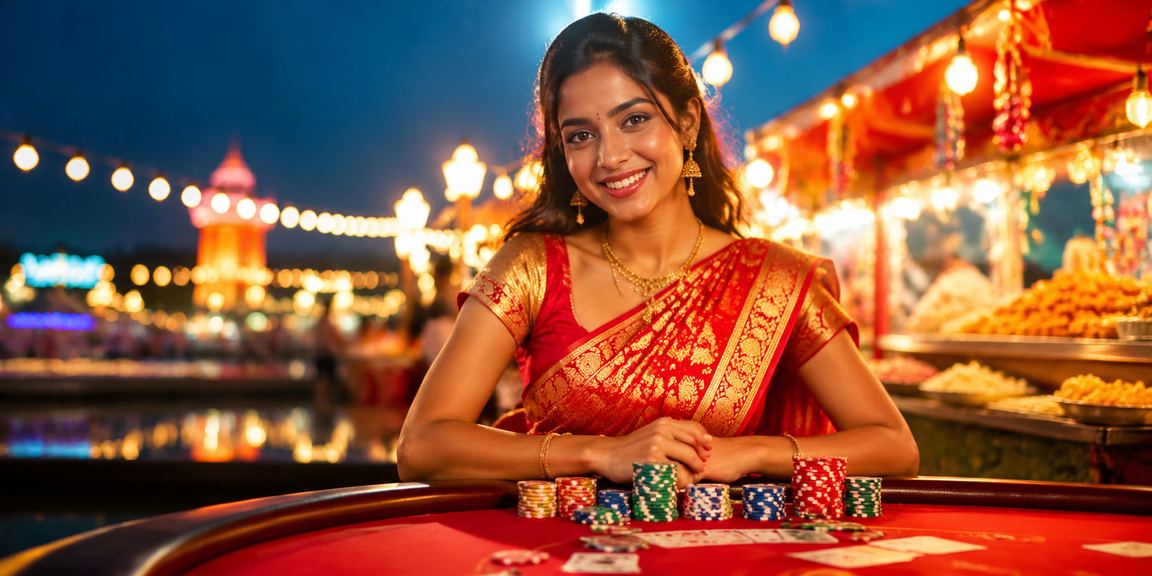 Indian player using a mobile device for online casino in traditional attire