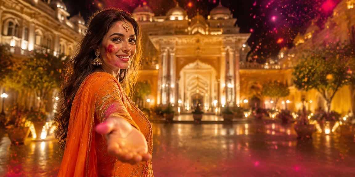 User making deposit with UPI payment during Holi festival celebration