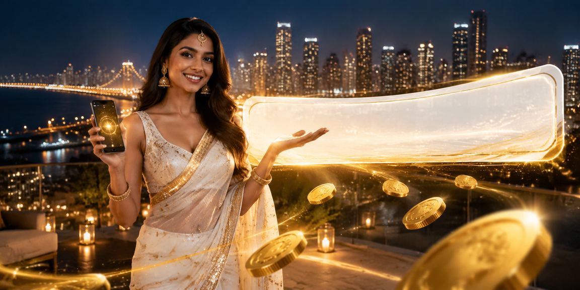 Indian woman using mobile device at casino app